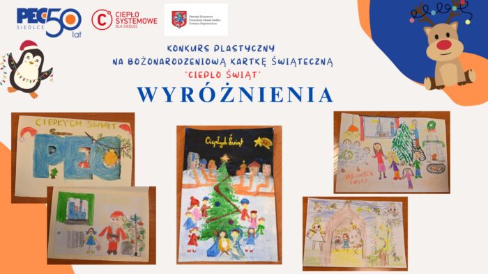 Plakat z wyróżnionymi pracami w Konkursie plastycznym "Ciepło Świąt"